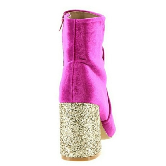 Betsey Johnson Kacey Pink Magenta  Velvet Gold Glitter Chunky Block Heel  Sz 7.5 - Picture 10 of 14